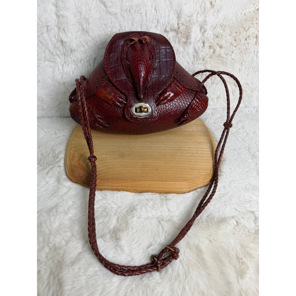 Vintage Armadillo Taxidermy Handbag Burgundy Leather Crossbody Purse Oddity